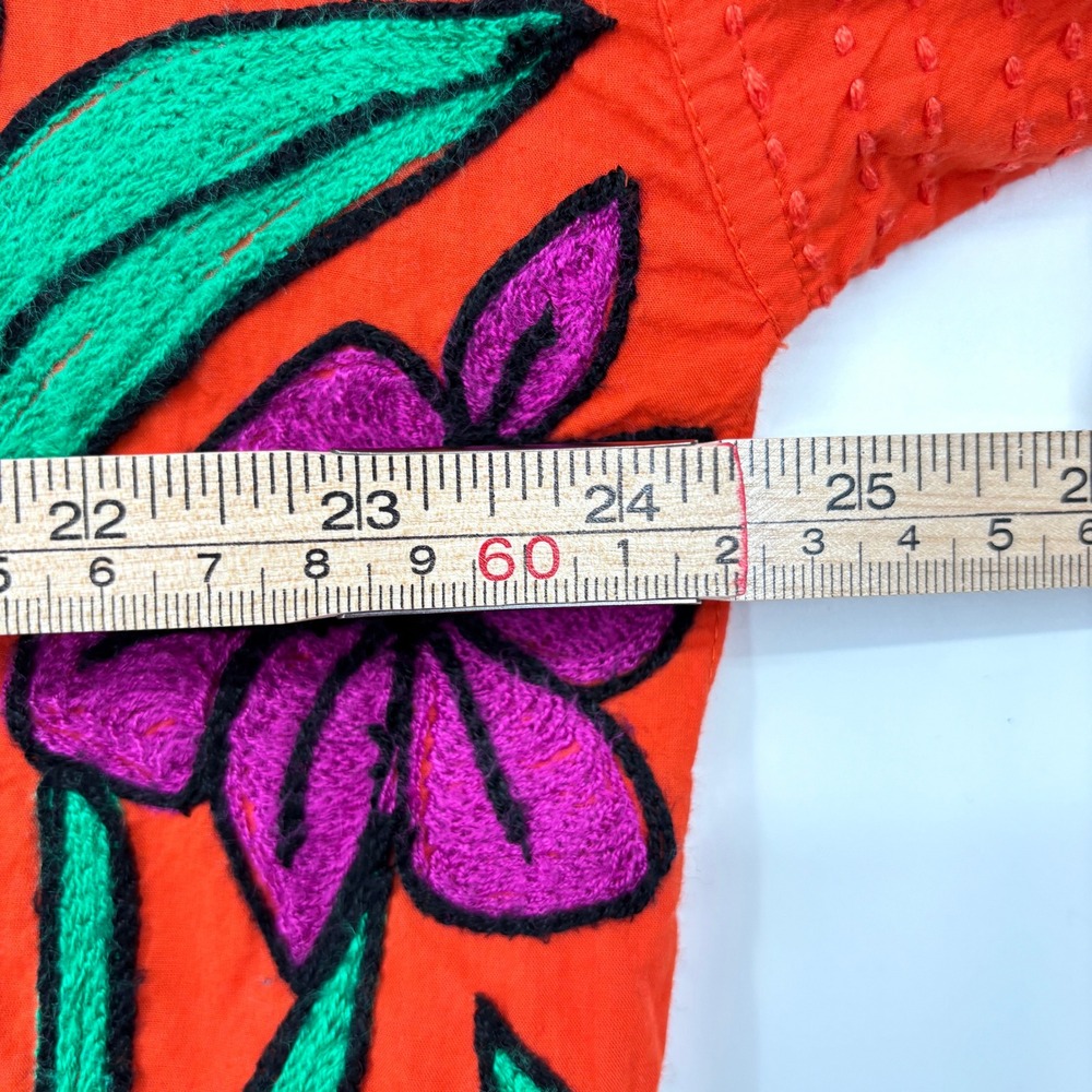 Roller Rabbit Orange Floral Embroidered Tassel Tunic Dress Pockets Cotton Size M - Picture 13 of 15